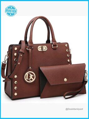 Medium Satchel Handbag Work Tote Shoulder Bag Top Handle Purse with Clutch Set